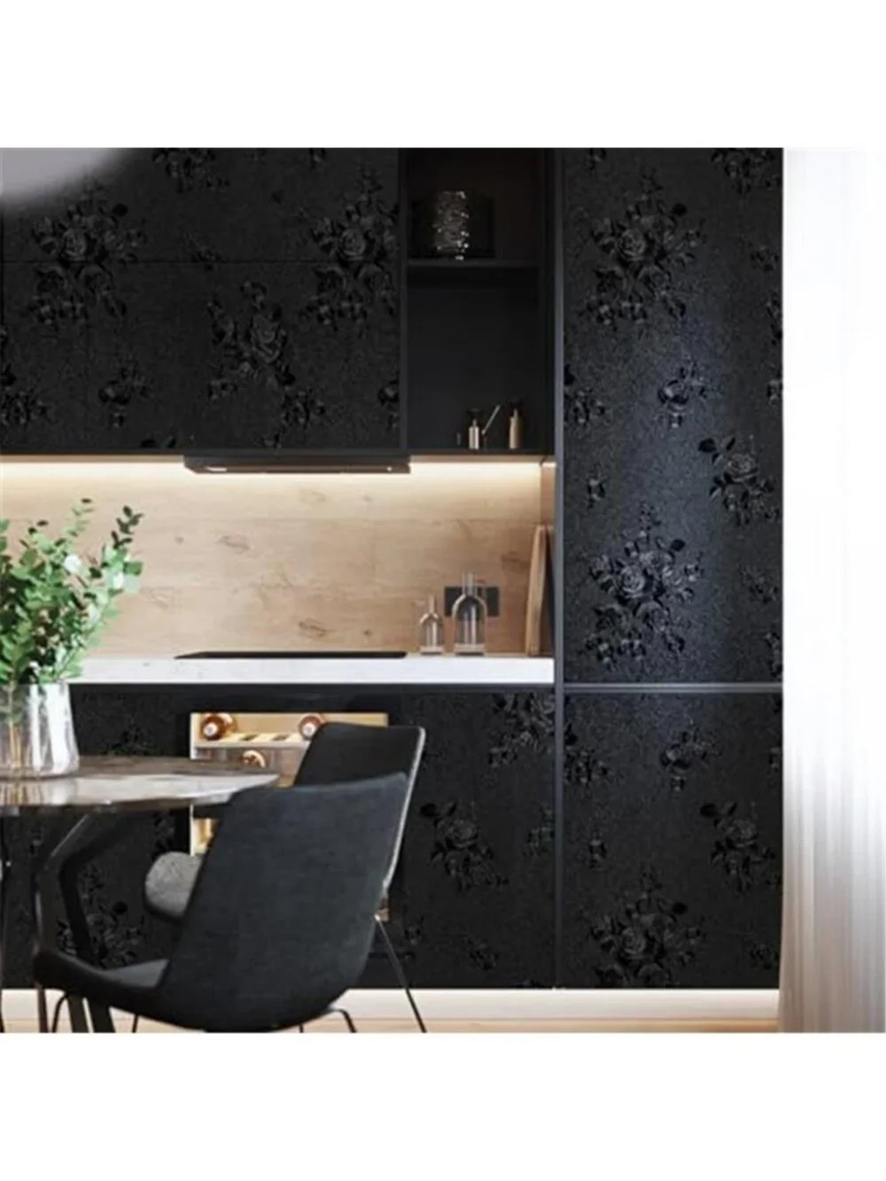 Black Peel and Stick Wallpaper Black Floral Embossed Contact Paper 17